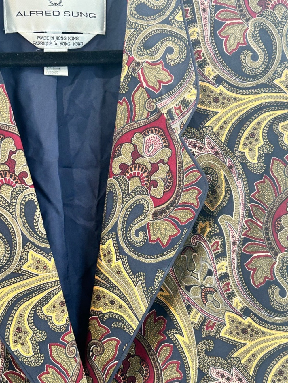 Alfred Sung 90s 100% Silk Paisley Oversized Blazer Size 6 - Picture 7 of 10